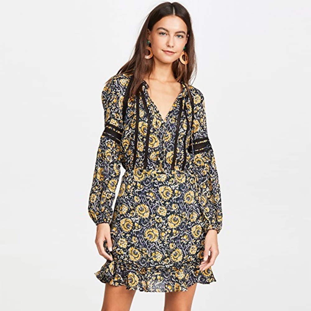 Veronica Beard - Ida Lace-Trimmed Floral Print Silk Mini Flounce Dress